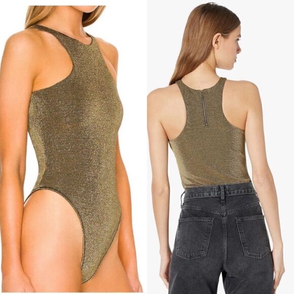 All Saints NWT Norma Bodysuit in Gold Sparkle Size 10 - Picture 1 of 16